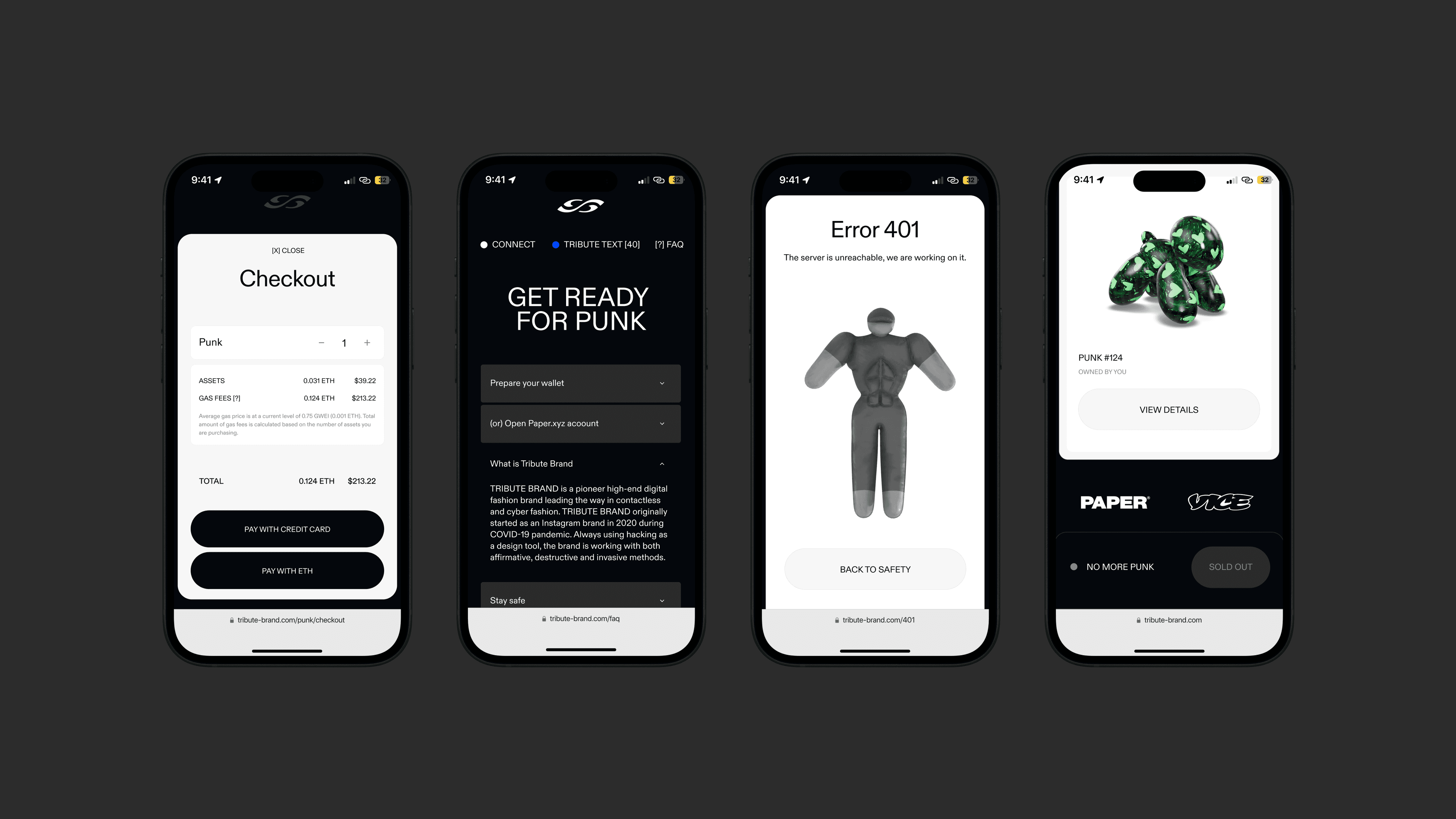 Tribute Brand mobile screens