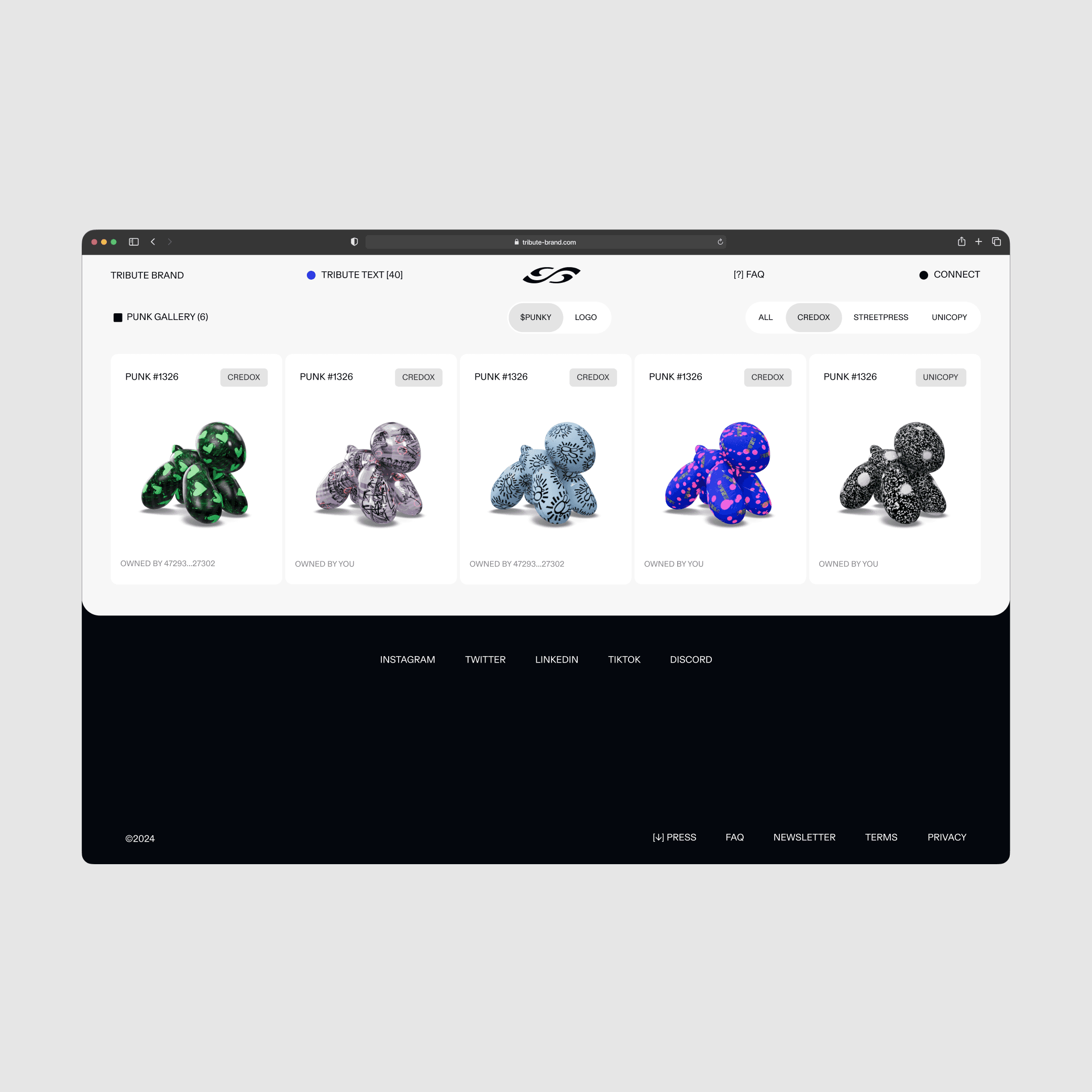 Tribute Brand gallery in desktop